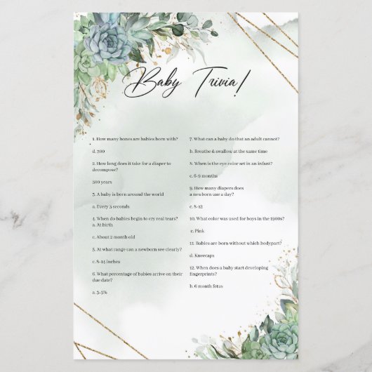 Boho succultus eucalyptus gold frame Baby trivia (Rückseite)