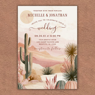 Boho Südwest-Watercolor-Wüsten-Kaktus-Hochzeit Einladung