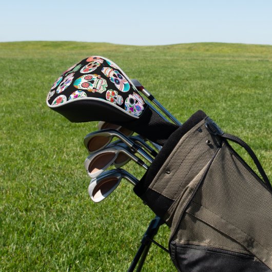 Boho Sugar Skulls auf schwarz Golf Headcover (In SItu)