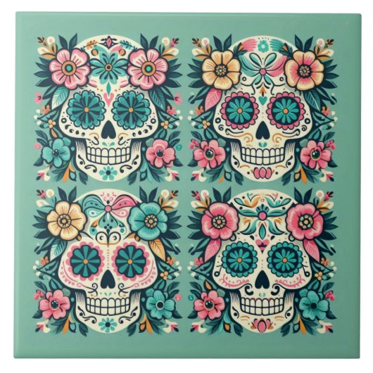 Boho SugarSkulls Fliese (Vorderseite)