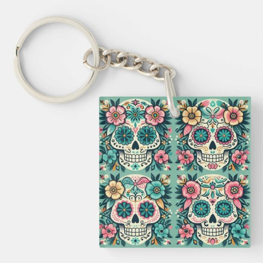 Boho SugarSkulls Schlüsselanhänger (Vorderseite)
