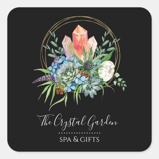 Boho Sukkulente Blume Bouquet Crystals Watercolor Quadratischer Aufkleber (Vorderseite)