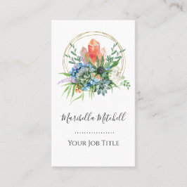 Boho Sukkulente Blume Bouquet Crystals Watercolor Visitenkarte