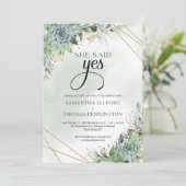 Boho sukkulente Blume eucalyotus sagte sie ja Einladung (Stehend Vorderseite)