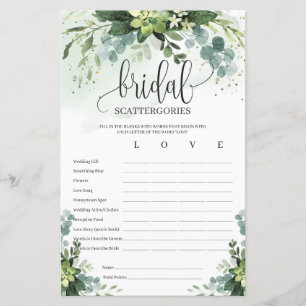 Boho sukkulente grüne Bridal Scattergories Spiel