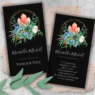 Boho-Sukkulenten-Blumenstrauß Kristalle Wasserfarb Visitenkarte