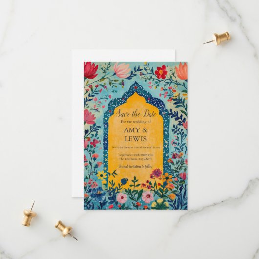 Boho Summer Blue Floral Save the Date Invitation (Vorderseite/Rückseite Beispiel)