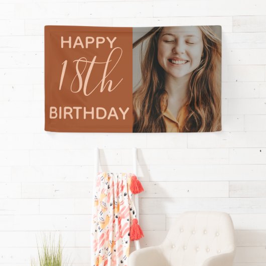 Boho Summer Brown Terracotta Trendy Birthday Banner (Insitu)