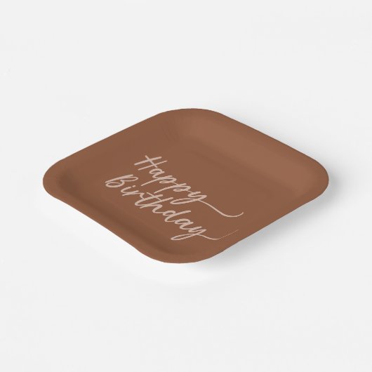 Boho Summer Brown Terracotta Trendy Happy Birthday Pappteller (Gewinkelt)