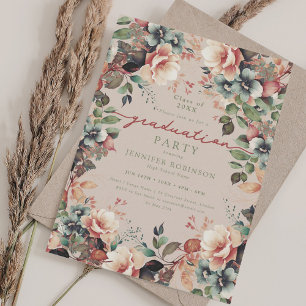 Boho Summer Floral Graduation Party Champagne Einladung