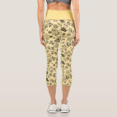 Boho Summer Floral Honey Bee Pattern Yellow Niedli Capri Leggings (Rückseite)