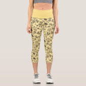 Boho Summer Floral Honey Bee Pattern Yellow Niedli Capri Leggings (Vorderseite)
