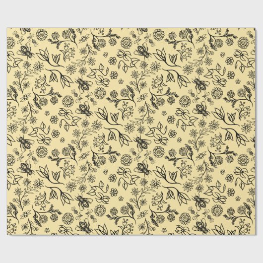 Boho Summer Floral Honey Bee Pattern Yellow Niedli Geschenkpapier (Flach)