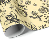 Boho Summer Floral Honey Bee Pattern Yellow Niedli Geschenkpapier (Rolleneckpunkt)