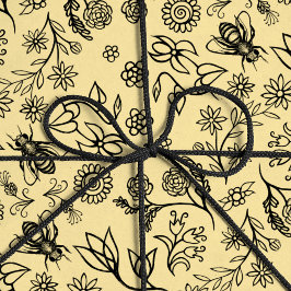 Boho Summer Floral Honey Bee Pattern Yellow Niedli Geschenkpapier
