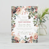 Boho Summer Garden Floral Baby Shower Rett Datum Einladung (Stehend Vorderseite)