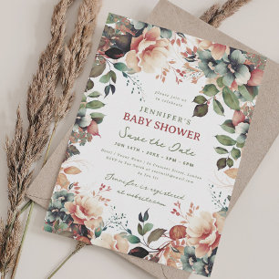 Boho Summer Garden Floral Baby Shower Rett Datum Einladung
