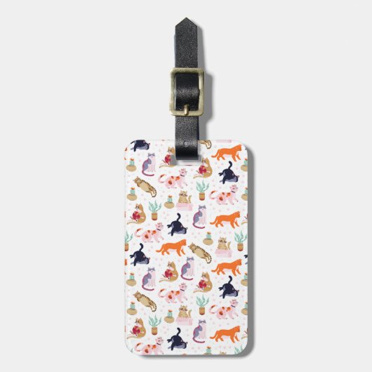 Boho Summer Niedlich Cats Green Cactus Gepäckanhänger (Vorderseite vertikal)