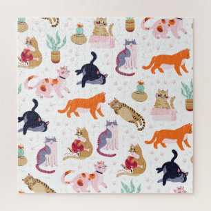 Boho Summer Niedlich Cats Green Cactus Puzzle