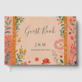 Boho Summer Pink Floral Wedding Gästebuch (Vorderseite)