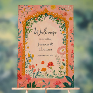Boho Summer Pink Floral Wedding Welcome Acrylschild