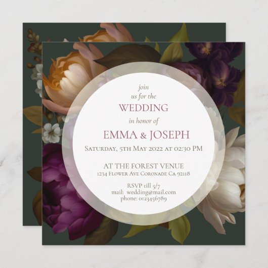 Boho Summer Rose Vintage aestethische Hochzeit Einladung (Vorne/Hinten)