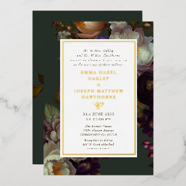 Boho Summer Rose Vintage aestethische Hochzeit Folieneinladung