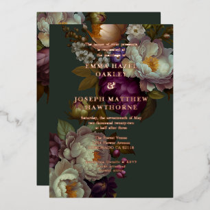 Boho Summer Rose Vintage aestethische Hochzeit Folieneinladung