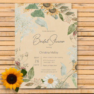 Boho Summer Sunflower & Daisy Gold Brautparty Einladung