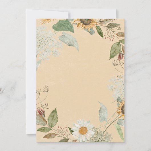 Boho Summer Sunflower & Daisy Gold Brautparty Einladung (Rückseite)