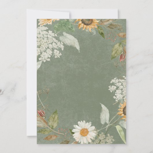 Boho Summer Sunflower & Daisy Green Brautparty Einladung (Rückseite)