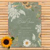 Boho Summer Sunflower & Daisy Green Brautparty Einladung