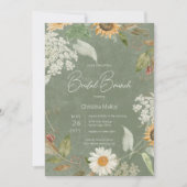 Boho Summer Sunflower & Daisy Green Bridal Brunch Einladung (Vorderseite)