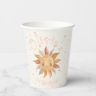 Boho Sun 1. Geburtstagsmädchen Pappbecher