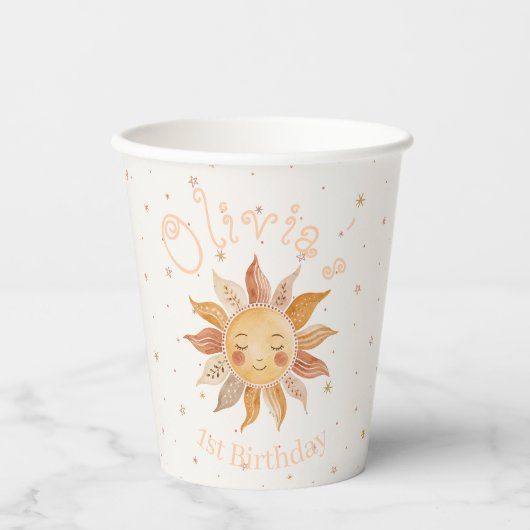 Boho Sun 1. Geburtstagsmädchen Pappbecher (Vorderseite)