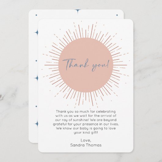 Boho Sun Baby Dusche Danke Karte (Vorne/Hinten)