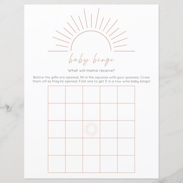 Boho Sun Baby Shower Bingo Game (Vorderseite)