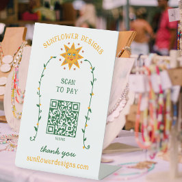 BOHO SUN Blumen Reben SCAN TO PAY QR CODE  Sockelschild