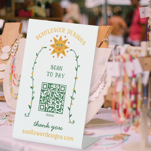 BOHO SUN Blumen Reben SCAN TO PAY QR CODE Sockelschild