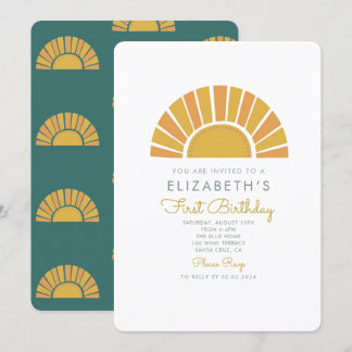 Boho Sun Colorful Baby 1. Geburtstag Einladung