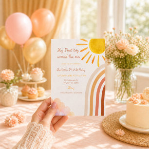 Boho Sun Erster Geburtstag Reise um die Sonne Einladung