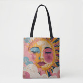 Boho Sun Face Abstract Art Tote Bag Tasche (Vorderseite)