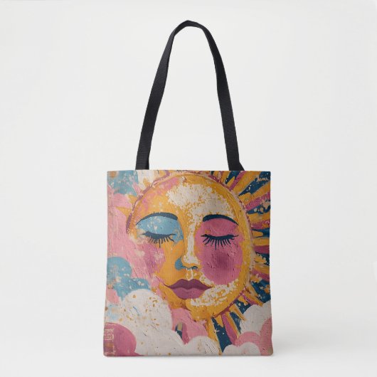 Boho Sun Face Abstract Art Tote Bag Tasche (Vorderseite)