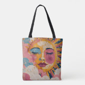Boho Sun Face Abstract Art Tote Bag Tasche (Rückseite)
