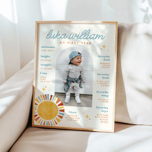 Boho Sun First Birthday Milestone Sign Poster