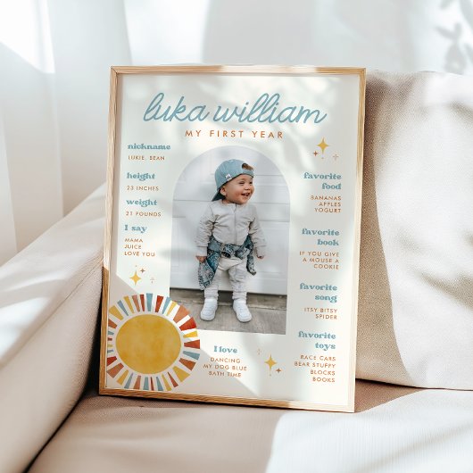 Boho Sun First Birthday Milestone Sign Poster