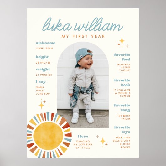 Boho Sun First Birthday Milestone Sign Poster (Vorne)