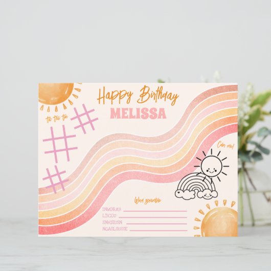 Boho Sun Girls Coloring Activity Page (Stehend Vorderseite)