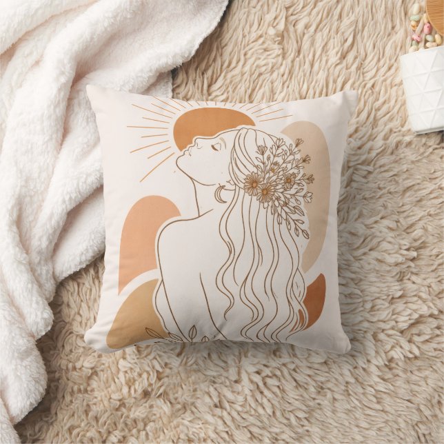 Boho Sun Goddess – Minimal Line Art Pillow Kissen (Decke)