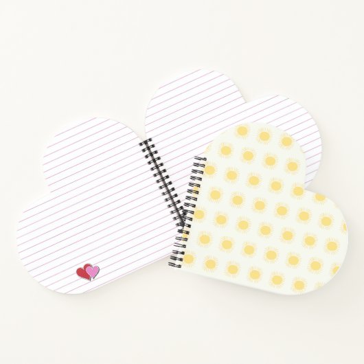 Boho Sun Heart-förmiges Notebook in Gelb Notizblock (Innenseite)